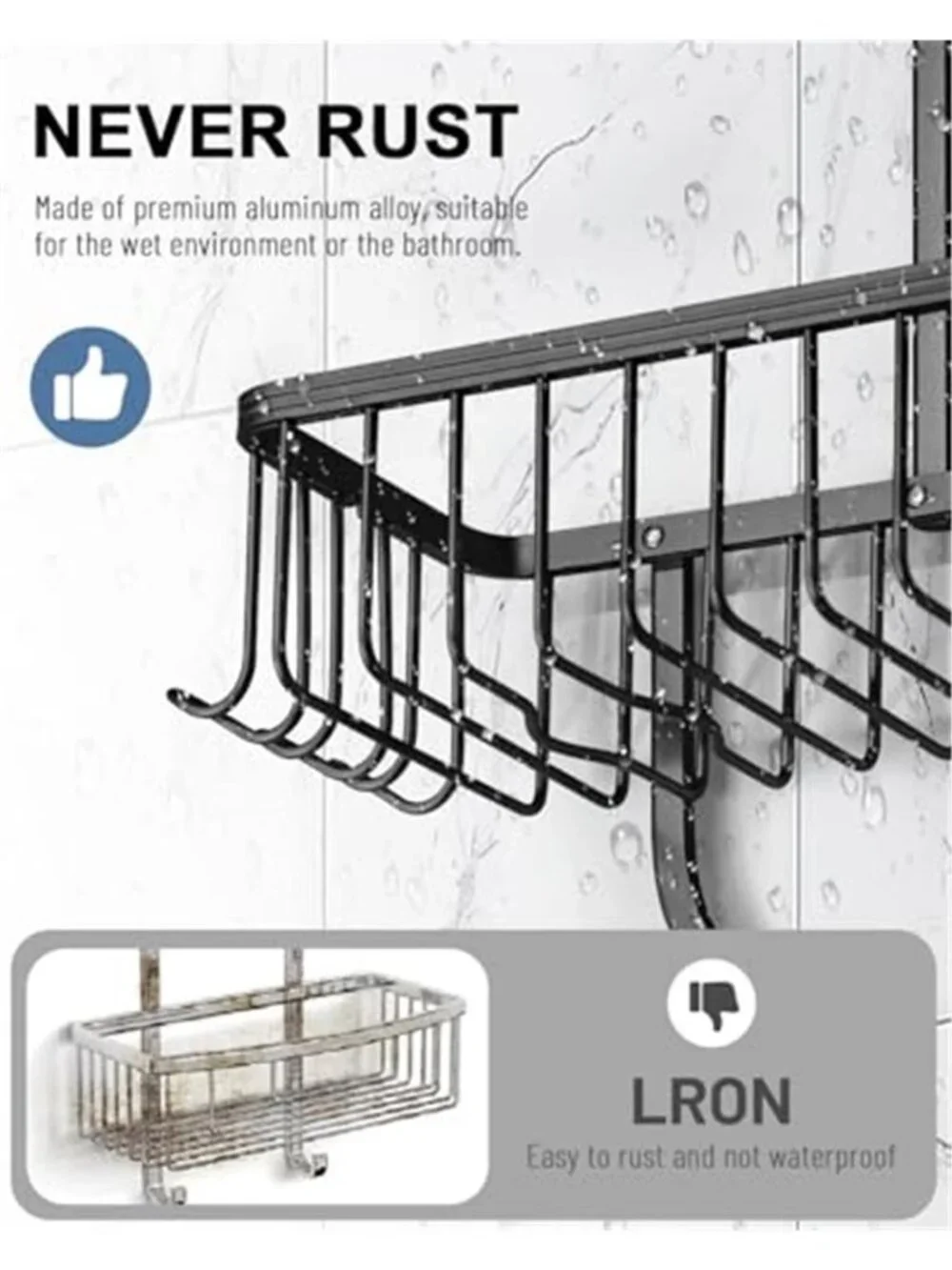 Shower Caddy Hanging Organizer 3 Tier Bathroom Shelf No Drill Over Head Storage